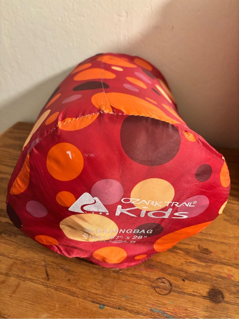 Ozark Trail Kids Polka Dot Sleeping Bag - Red with Orange, Yellow & Pink Circles